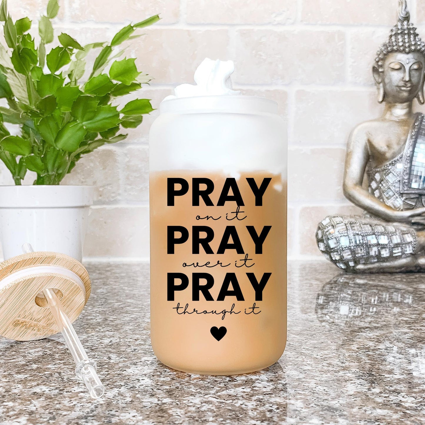 Pray Over It Glass Can with Lid, Faith Gifts, Christian Gifts for Women, Inspirational Gifts