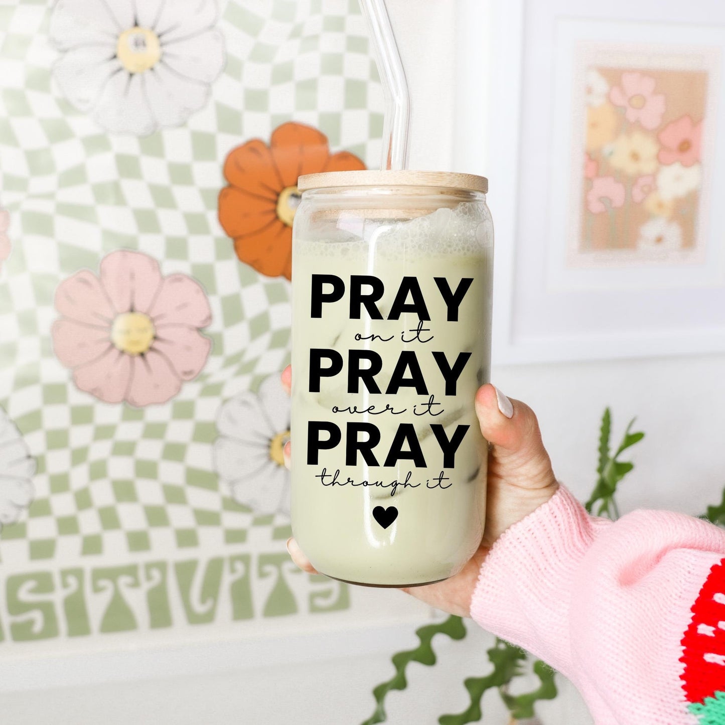 Pray Over It Glass Can with Lid, Faith Gifts, Christian Gifts for Women, Inspirational Gifts