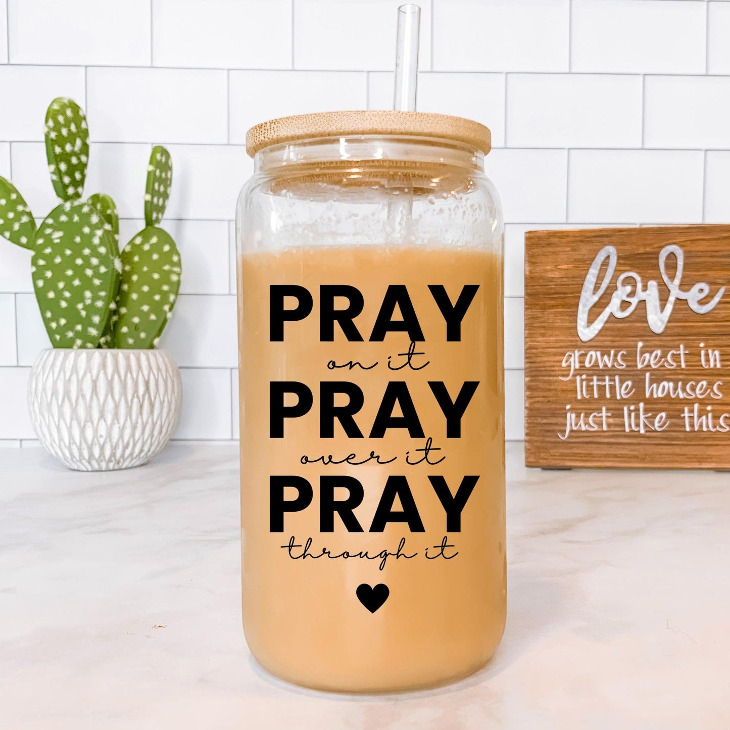 Pray Over It Glass Can with Lid, Faith Gifts, Christian Gifts for Women, Inspirational Gifts