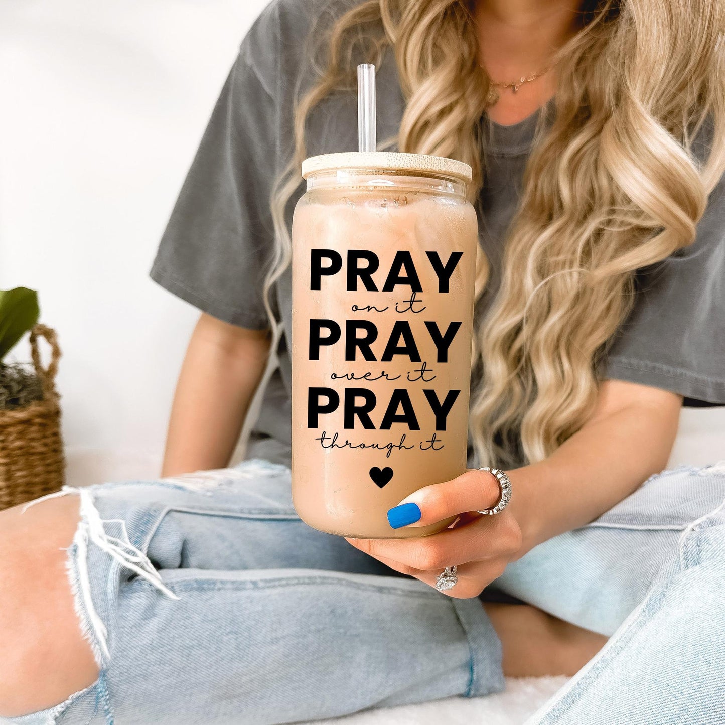 Pray Over It Glass Can with Lid, Faith Gifts, Christian Gifts for Women, Inspirational Gifts